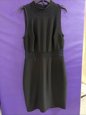 Sleeveless Black Mini Dress with Mesh Waistband